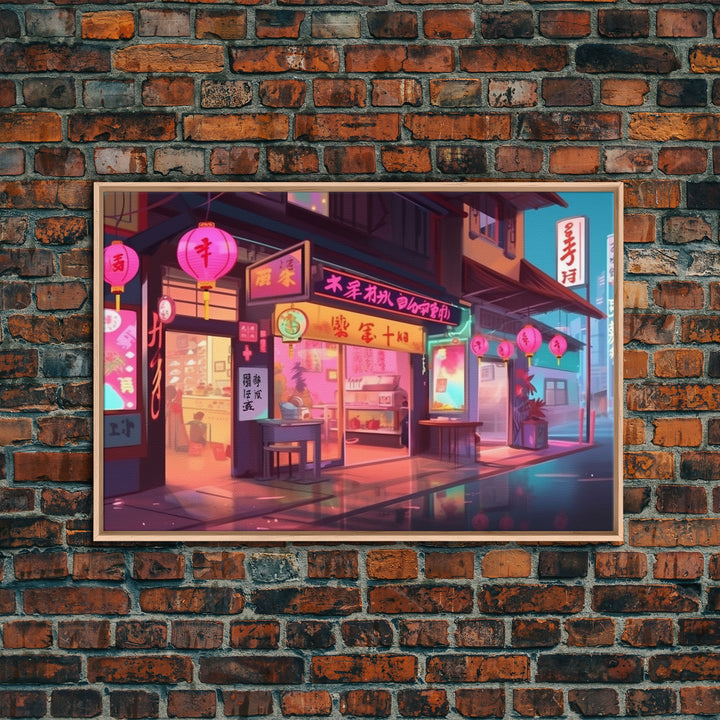 Sushi Shop Wall art, Framed Canvas Print, Living room decor, Pop Art Style, Neon lights, Japanese Art, Wall decor