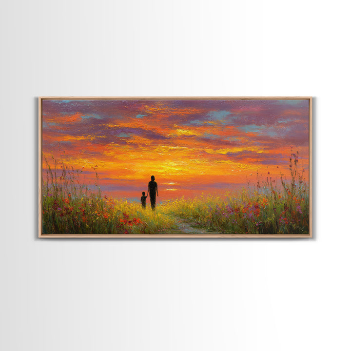 Parent And Child Sunset Path Canvas Print, Colorful Landscape Wall Art, Family Gift, Living Room Decor, Housewarming Gift