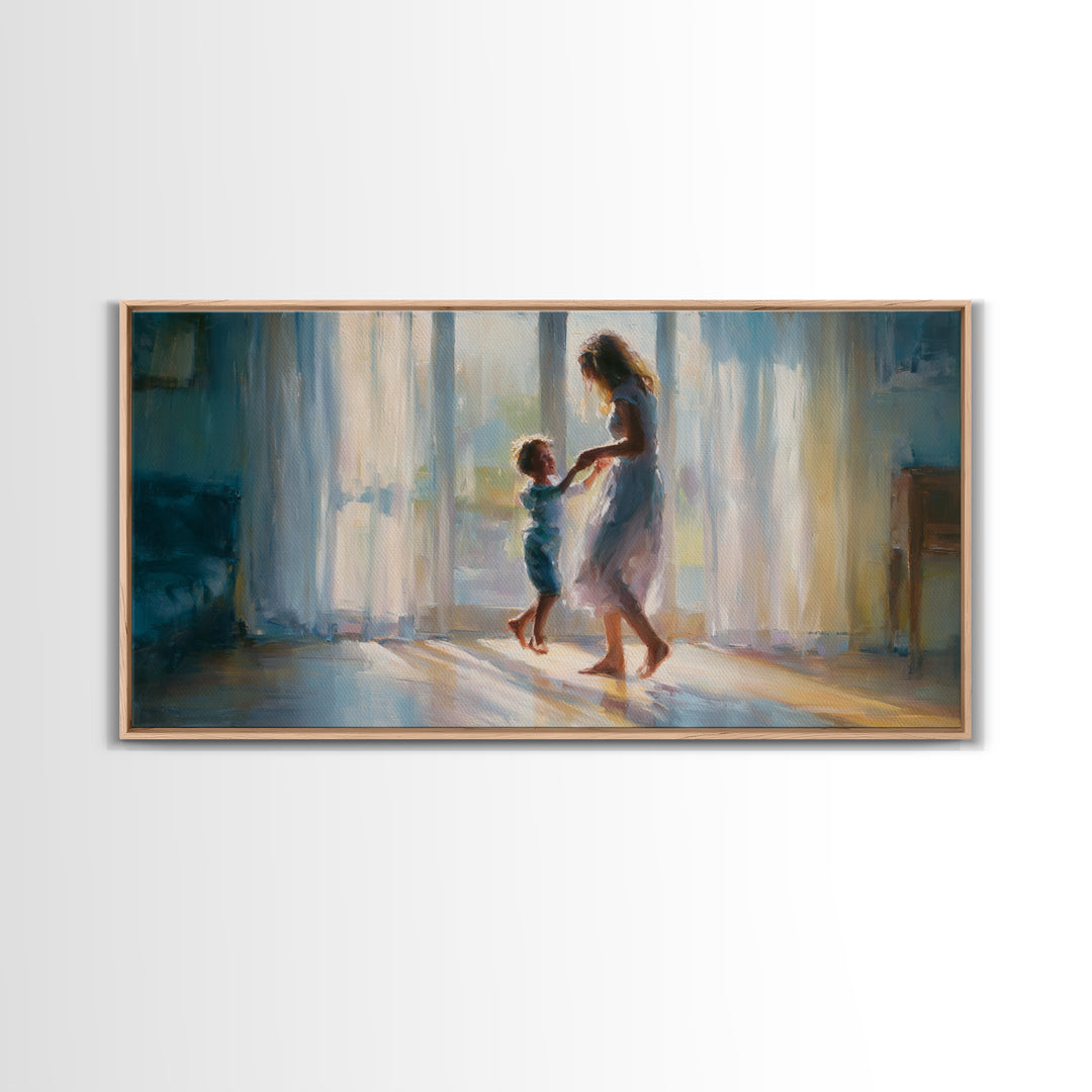 Mother And Child Dancing In Window Light Wall Art, Impressionist Family Painting, Cozy Bedroom Decor, Gift For Her, Living Room Art