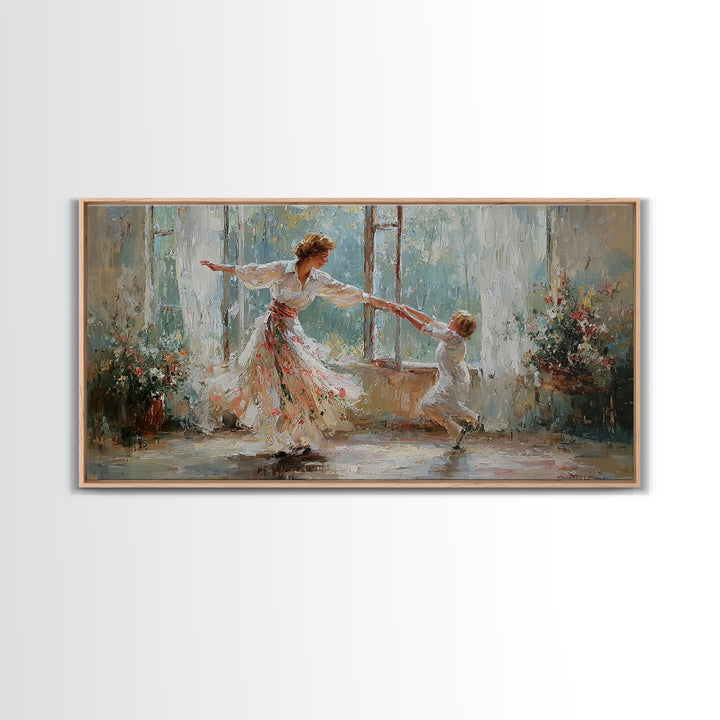 Sunlit Mother And Child Dance Canvas Print, Impressionist Family Wall Art, Nursery Decor, Gift For Mom, Living Room Decor
