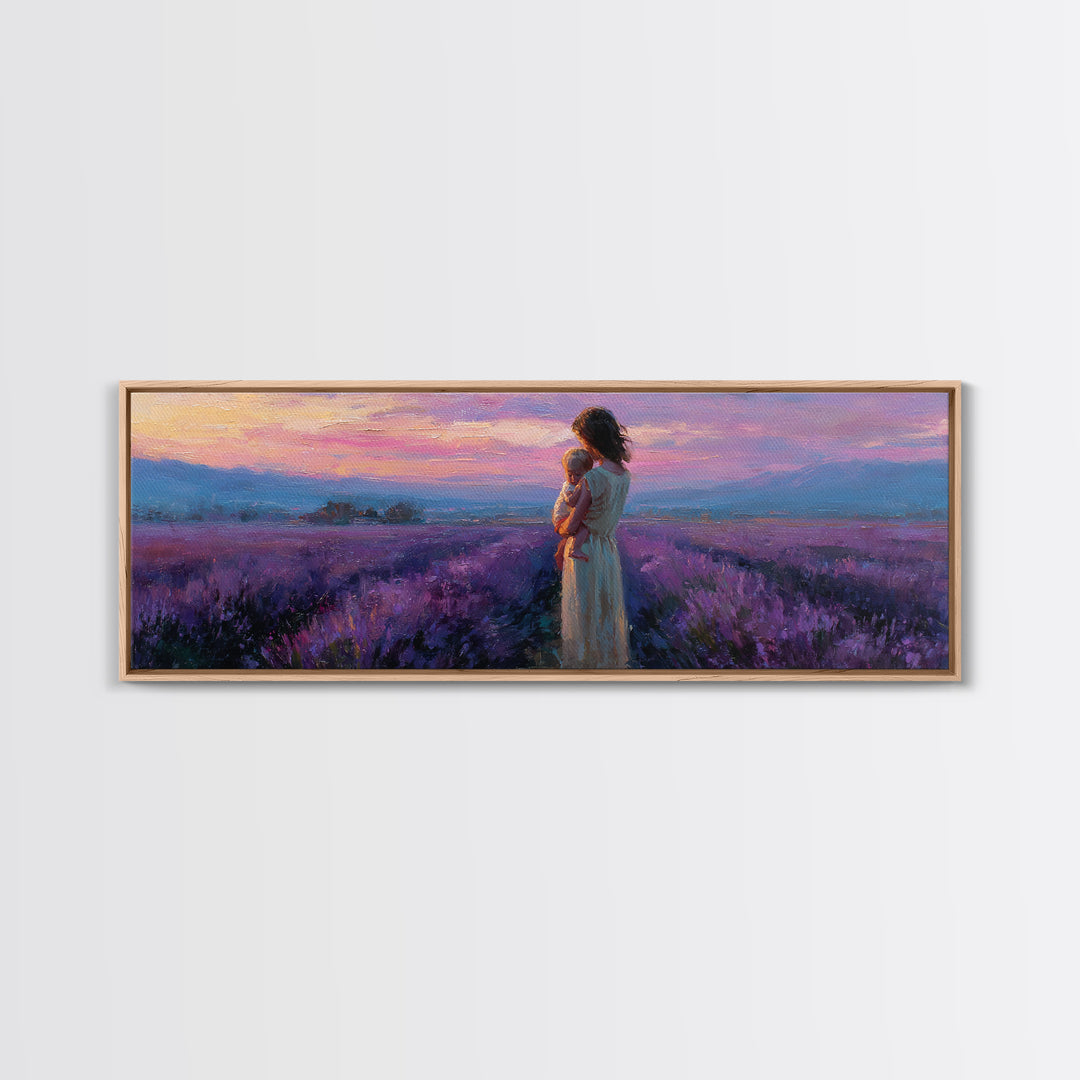 Mother And Baby Lavender Path Wall Art, Sunset Provence Landscape Framed Canvas Print, Romantic Bedroom Decor Gift For Mom