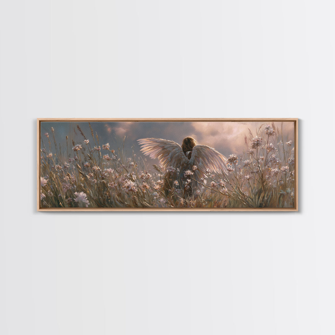 Angel In Wildflower Meadow Wall Art, Spiritual Nursery Decor, Ethereal Landscape Print, Christian Gift, Above Bed Art, Calming Decor