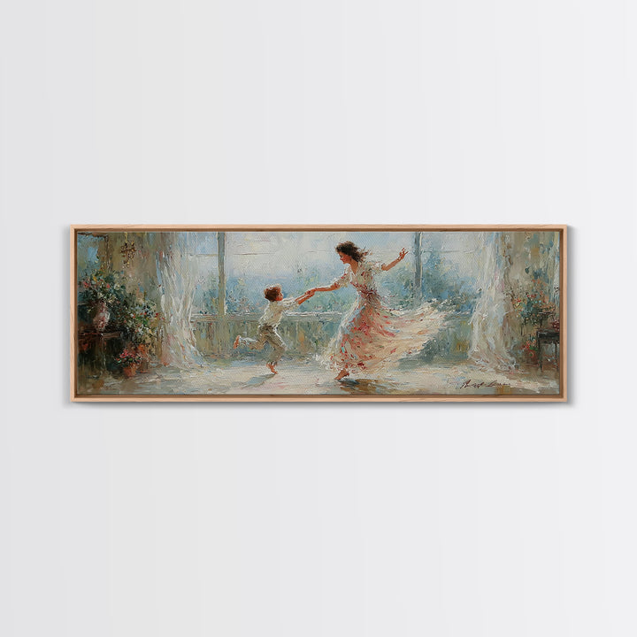Mother And Child Dancing By Bright Window Wall Art, Impressionist Floral Room, Feminine Bedroom Decor, Gift For Mom, Fine Art Print