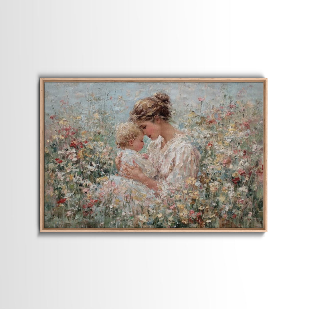Impressionist Mother And Child In Blooming Garden Wall Art, Floral Nursery Decor, Fine Art Print, Gift For Mom, Home Decor