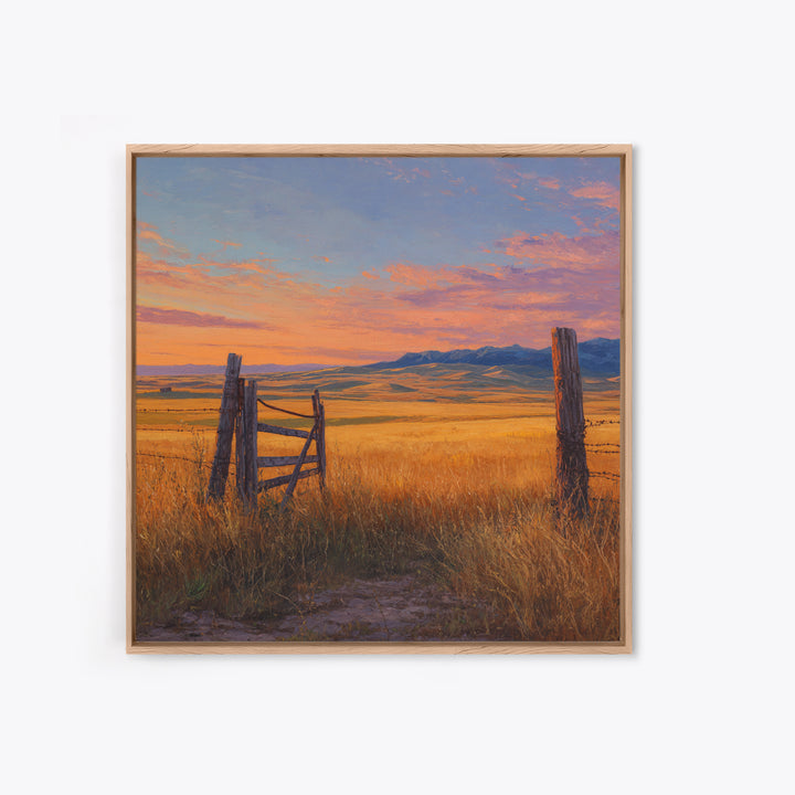 Golden Field Country Landscape Oil Painting Wall Art, Rustic Farm Sunset Hillside Canvas Print Home Decor