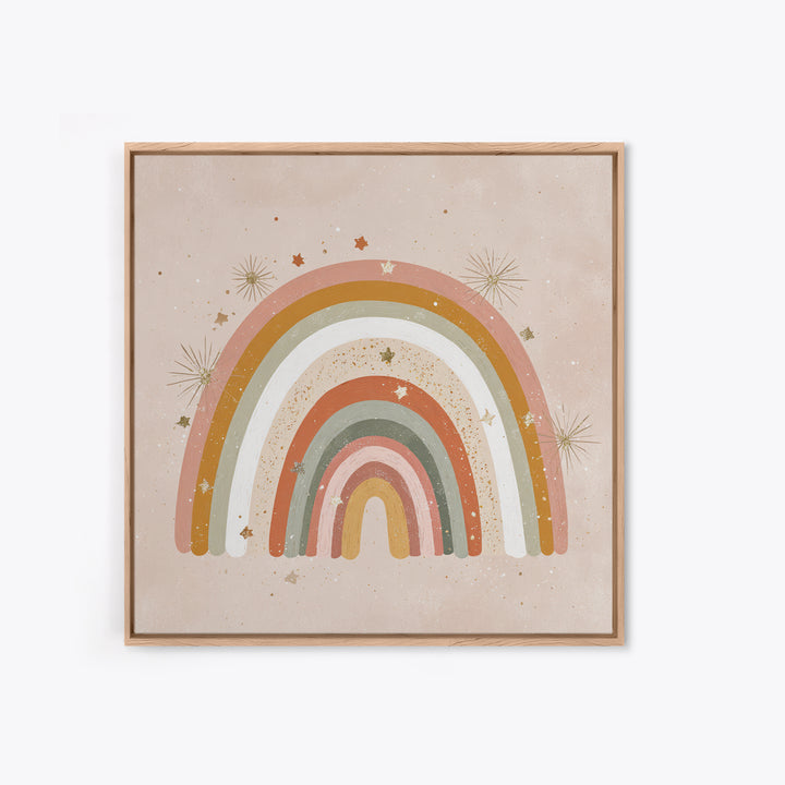 Muted Rainbow With Stars Canvas Print, Boho Nursery Wall Decor, Kids Room Art, Pastel Home Decor, Baby Shower Gift For Girl Nursery Decor