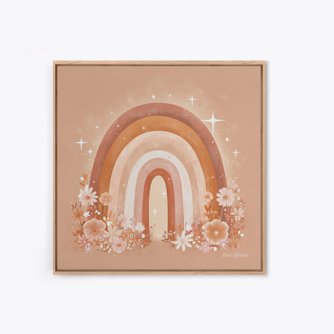Peach Floral Rainbow Wall Art, Daisy Nursery Decor, Boho Kids Room Art, Feminine Wall Decor, Baby Girl Nursery Canvas Print