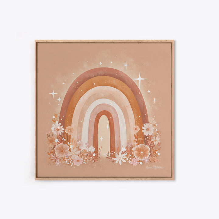 Peach Floral Rainbow Wall Art, Daisy Nursery Decor, Boho Kids Room Art, Feminine Wall Decor, Baby Girl Nursery Canvas Print
