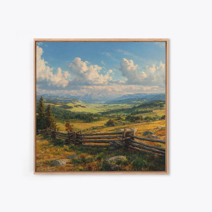 Wide Mountain Valley Landscape Wall Art, Rustic Country Canvas Print, Large Western Farmhouse Decor For Living Room