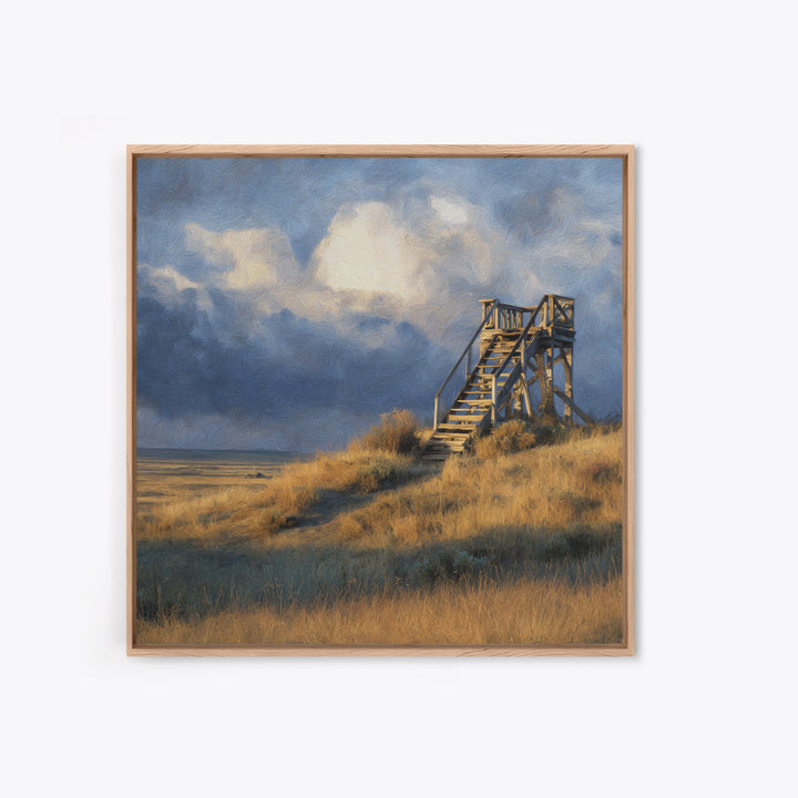 Windblown Dune Stairs Coastal Landscape Wall Art, Moody Beach House Decor Canvas Print