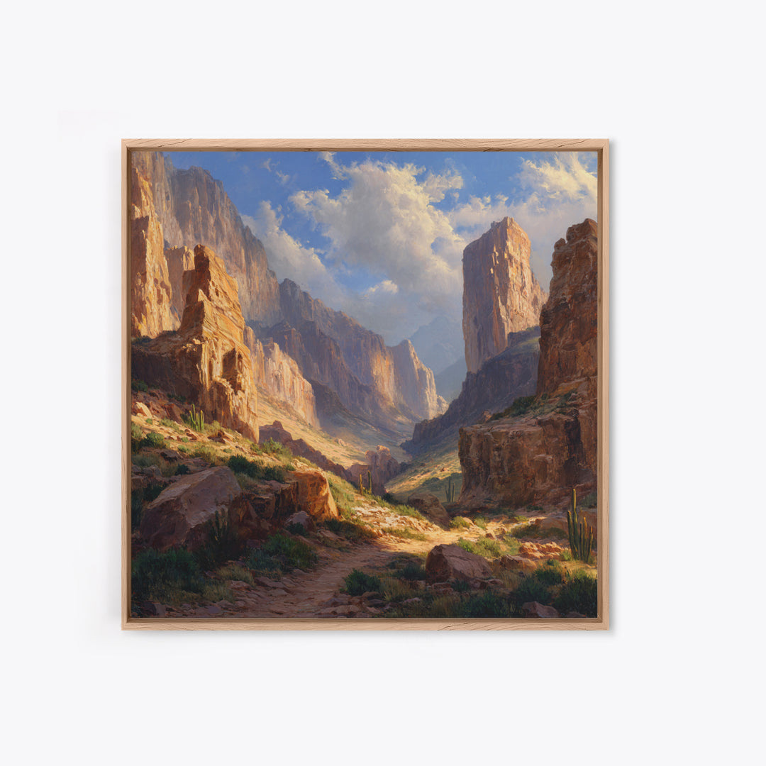 Sunlit Desert Canyon Landscape Wall Art, Western Landscape Canvas Print, Modern Home Decor, Large Living Room Wall Art