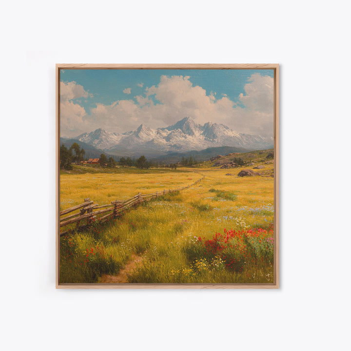 Sunny Alpine Meadow Landscape Wall Art, Wildflower Field Canvas Print, Country Farmhouse Decor, Mountain Nature Art