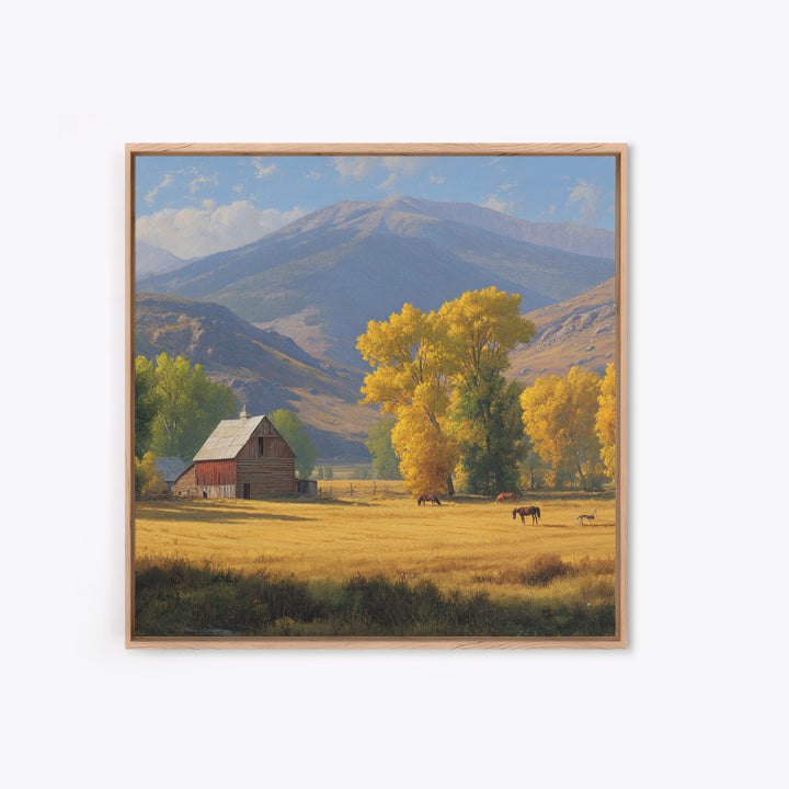 Golden Autumn Barn Landscape Wall Art Canvas Print Rustic Farmhouse Country Home Decor Large Landscape Art