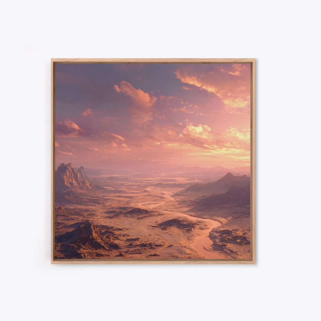 Sunset Desert Canyon Landscape Wall Art, Dreamy Pink Sky Canvas Print, Modern Southwest Home Decor Artwork