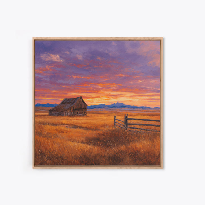 Old Barn At Pink Sunset Wall Art, Rustic Country Landscape Canvas Print, Farmhouse Home Decor, Cozy Living Room Country Wall Art