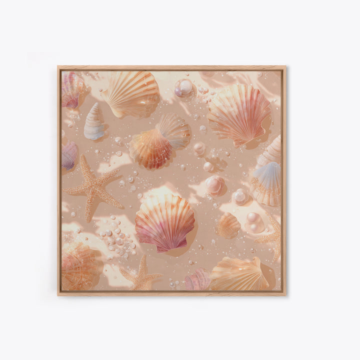 Blush Seashells And Starfish Canvas Print, Coastal Wall Art, Beach House Decor, Ocean Nursery Decor, Soft Nautical Decor