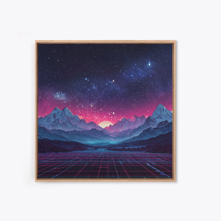 Neon Retro Mountains At Night Wall Art, Synthwave Landscape Print, Futuristic Gaming Room Decor, Vaporwave Aesthetic Wall Art