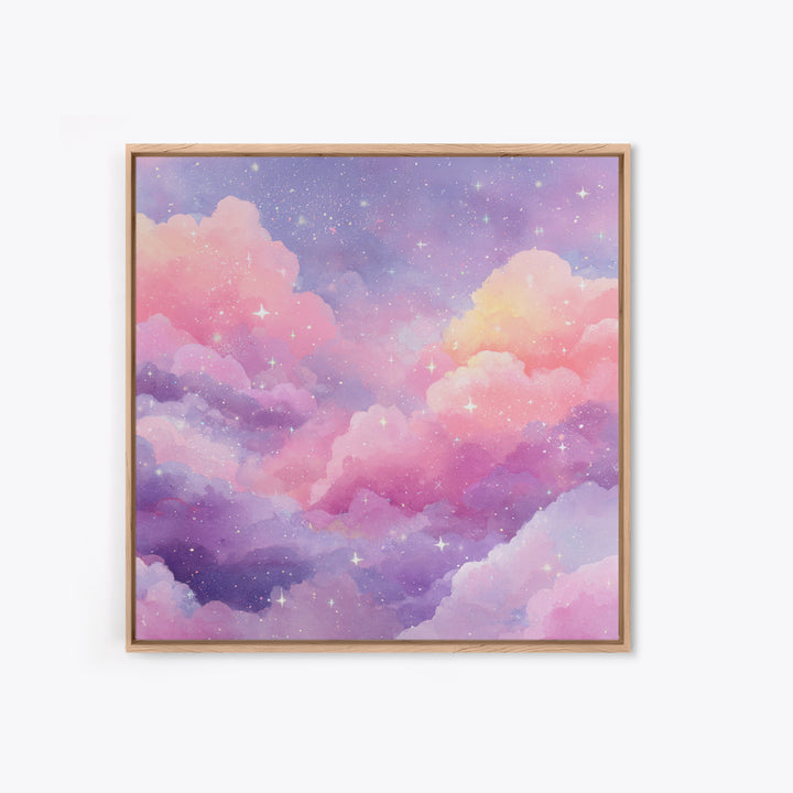 Pink Lavender Starry Clouds Wall Art, Pastel Celestial Canvas Print, Dreamy Nursery Decor, Girls Room Decor, Whimsical Art