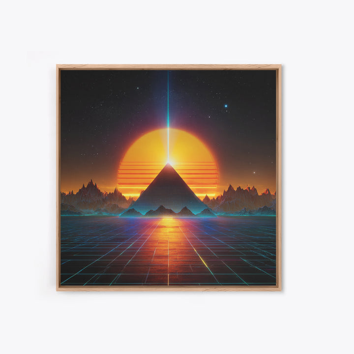Retro Futuristic Pyramid Sunset Wall Art Neon Sci Fi Landscape Print Modern Abstract Art Print For Home Decor Living Room