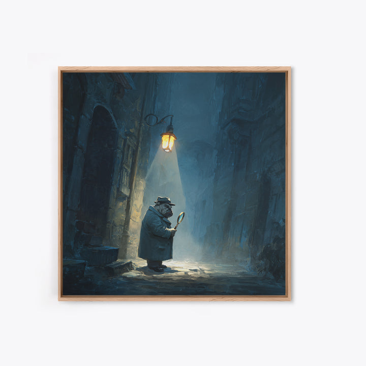 Noir Bulldog Detective Wall Art, Moody Animal Portrait, Dark Academia Decor, Whimsical Mystery Print, Office Wall Decor Gift