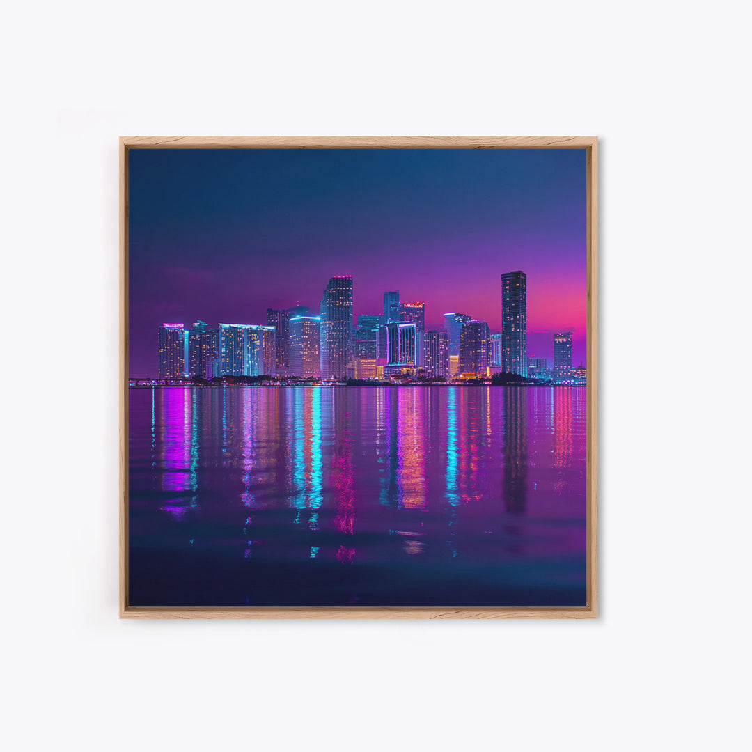 Neon City Skyline At Night Wall Art, Futuristic Urban Landscape Print, Cyberpunk Home Decor, Colorful Cityscape Canvas Print