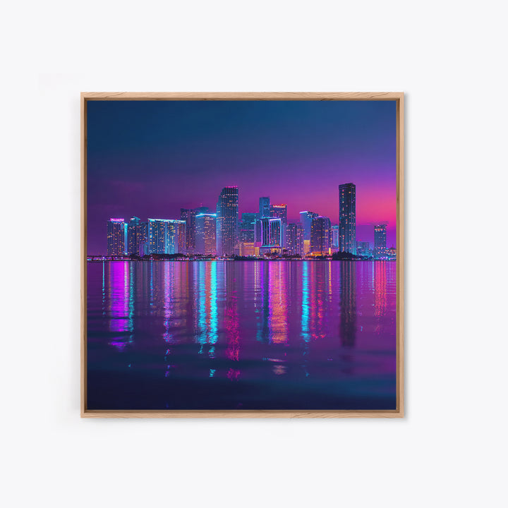 Neon City Skyline At Night Wall Art, Futuristic Urban Landscape Print, Cyberpunk Home Decor, Colorful Cityscape Canvas Print