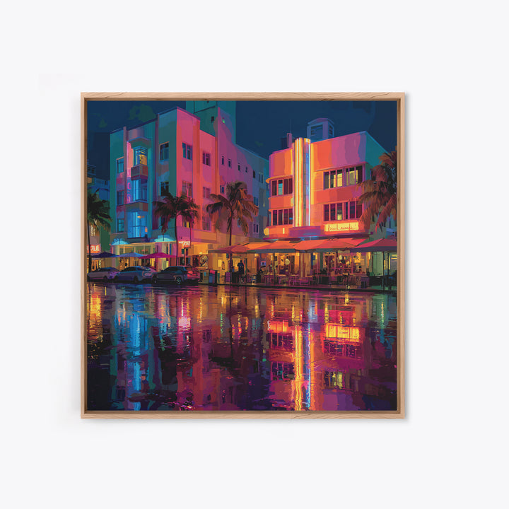 Modern Neon Cityscape At Sunset Urban Wall Art Framed Canvas Print For Contemporary Home Office Decor Gift