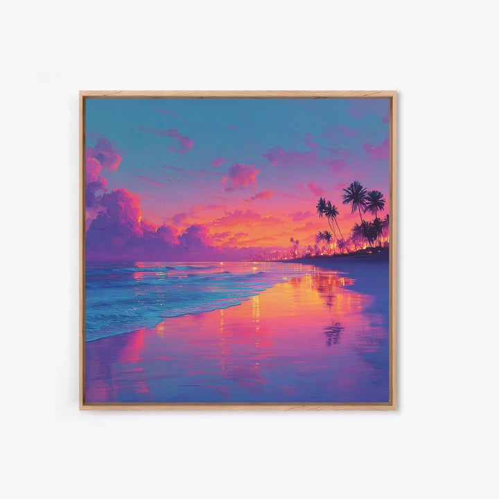 Colorful Seaside Sunset Wall Art, Tropical Ocean Beach Print, Vibrant Coastal Decor, Modern Summer Ocean Wall Art