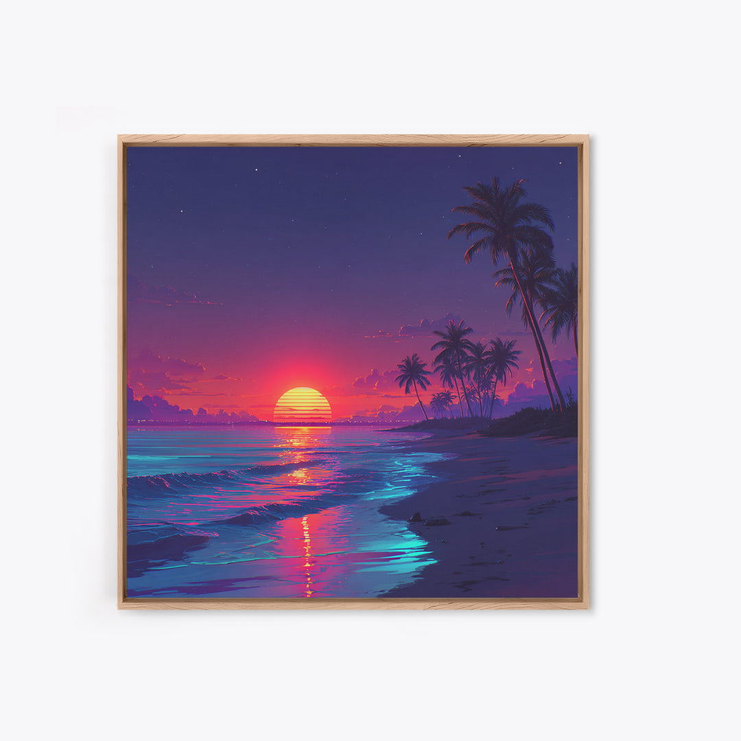 Vibrant Tropical Beach Sunset Wall Art Canvas Print Coastal Ocean Painting Summer Home Decor