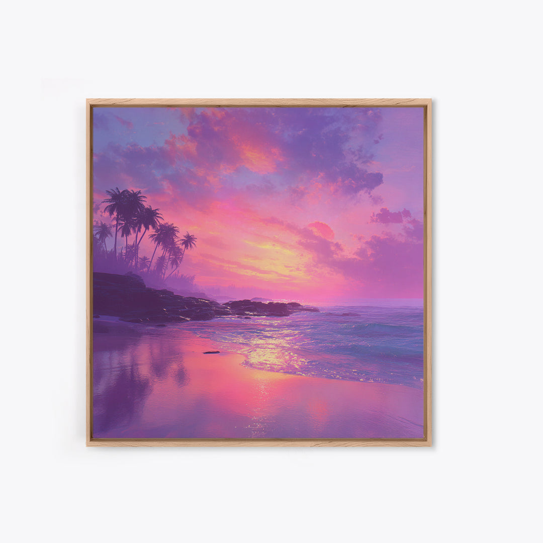 Dreamy Pink Ocean Sunset Wall Art, Tropical Beach Landscape Canvas Print, Pastel Coastal Home Decor For Living Room
