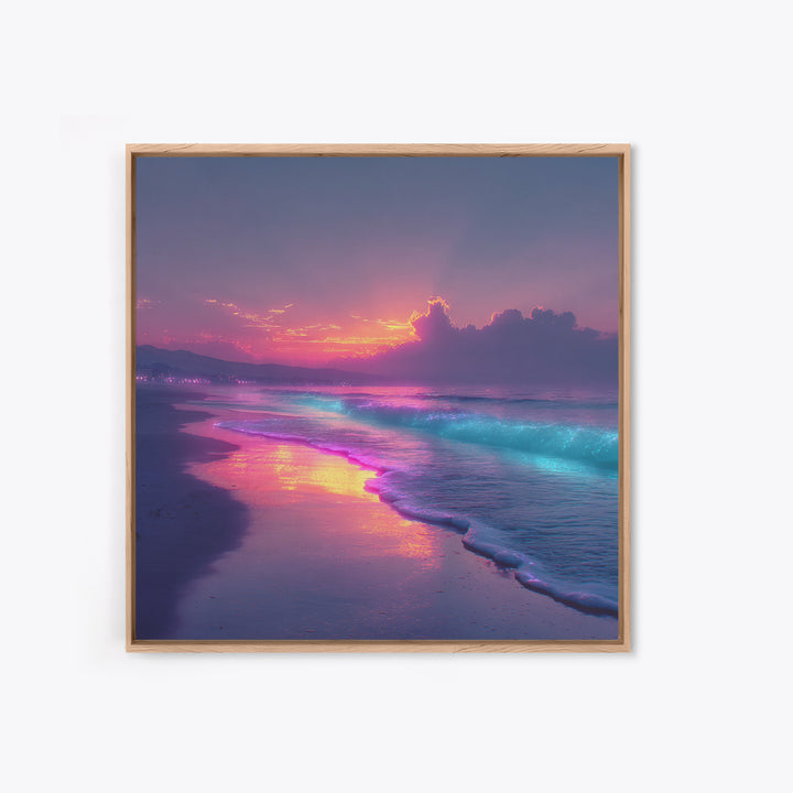 Vibrant Neon Ocean Sunset Landscape Large Wall Art Canvas Print Contemporary Coastal Home Decor