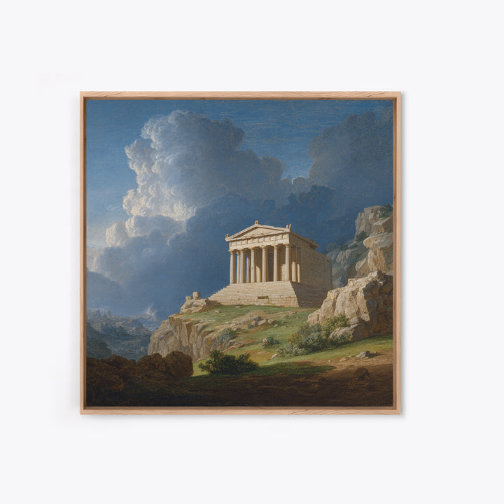 Classical Greek Temple On Rocky Hill Canvas Print, Ancient Architecture Wall Art, Mediterranean Landscape, Elegant Home Decor