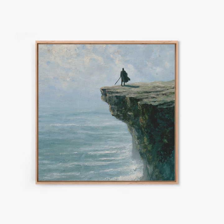 Lone Wanderer On Ocean Cliff Canvas Print, Moody Seascape Landscape Art, Coastal Fantasy Decor, Large Wall Art For Living Room