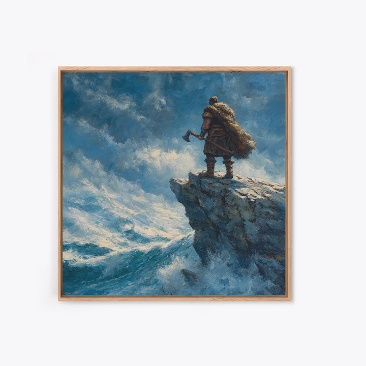 Viking Warrior On Windy Ocean Cliff Canvas Print, Seascape Wall Art, Nautical Decor, Masculine Office Decor, Gift For Him