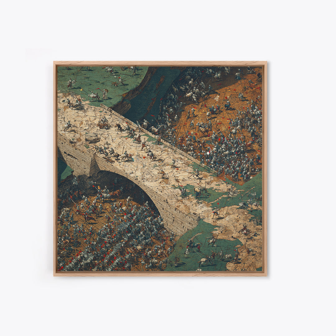 Epic Medieval Battle On Stone Bridge Wall Art, Historical Art Print, War Scene Canvas Print, Game Room Decor, Gift For Him