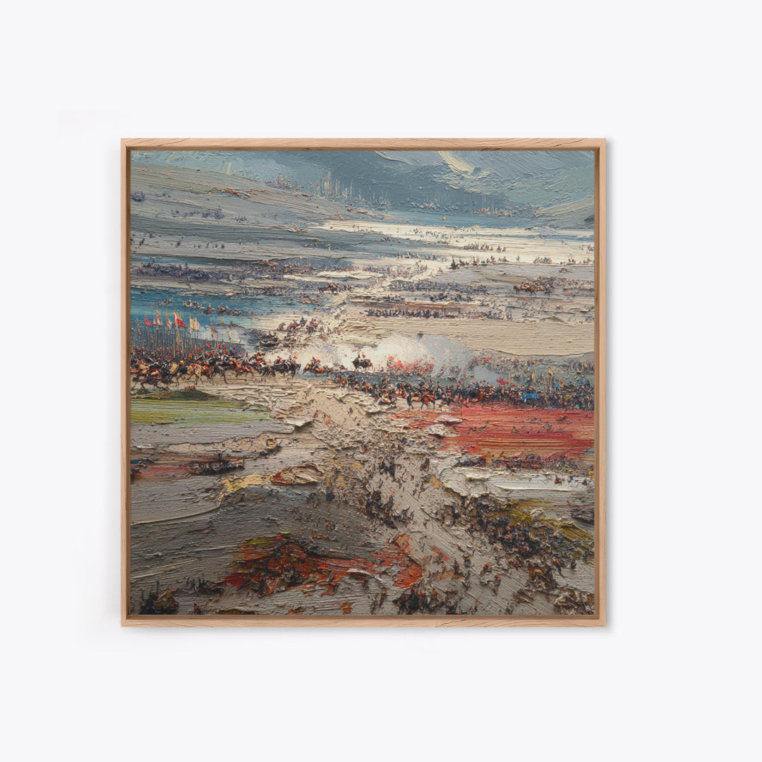 Epic Ancient Battlefield Impasto Landscape Wall Art, Historical War Painting, Large Canvas Decor, Dramatic Living Room Art