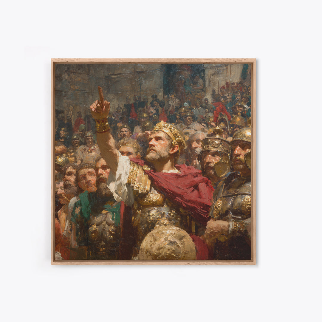 Roman Emperor Addressing Army Framed Canvas Print, Classical History Wall Decor, Ancient Battle Art, Statement Office Decor
