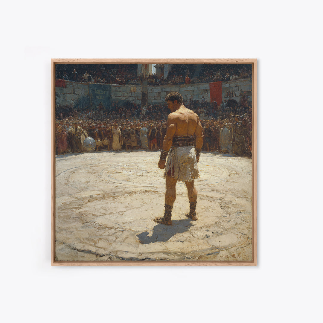 Gladiator In Roman Arena Canvas Print, Ancient History Oil Painting, Masculine Wall Art, Classical Office Decor Gift For Him