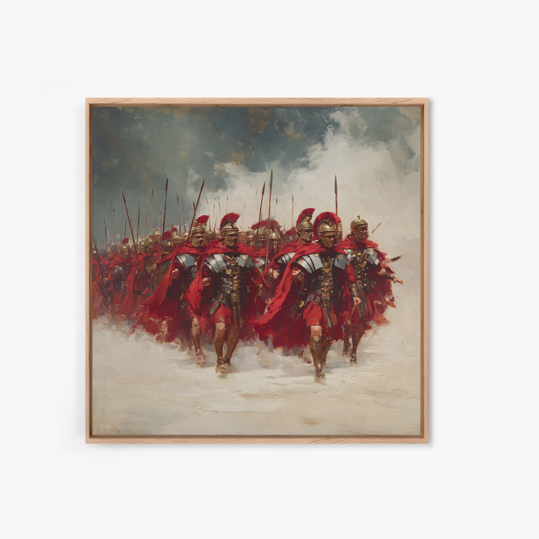 Roman Legion Marching With Red Capes Framed Canvas Print, Historical Wall Art, Masculine Office Decor, Gift For Him, Classic Art