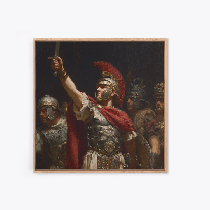 Roman Centurion Raising Sword Wall Art, Classical Warrior Oil Painting, Ancient Rome Decor, Historical Framed Canvas Print