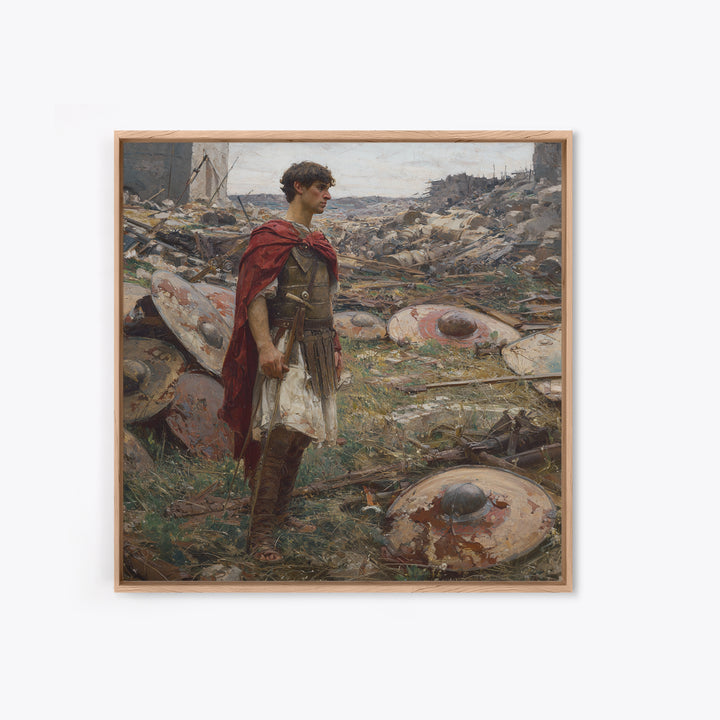 Roman Soldier Among Fallen Shields Wall Art, Ancient Warrior Oil Painting, Classical History Decor, Masculine Living Room Art