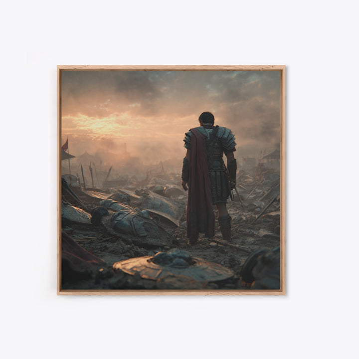 Lone Roman Soldier After Battle Wall Art, Cinematic Canvas Print, Ancient History Decor, Masculine Office Art Gift For Him