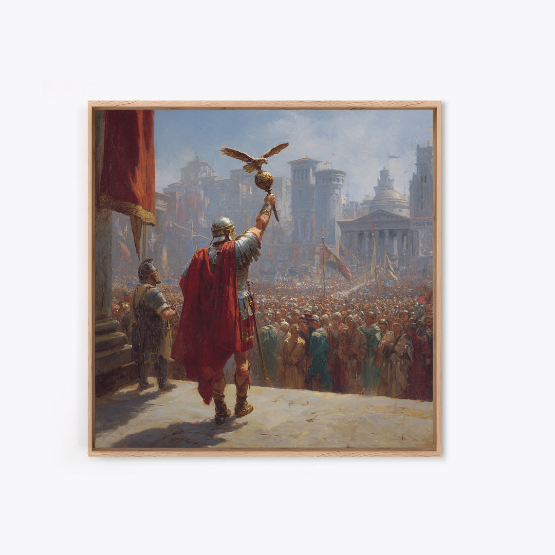 Roman General Raising Eagle Standard Canvas Print, Ancient Empire Victory Painting, Historical Wall Decor For Office Gift