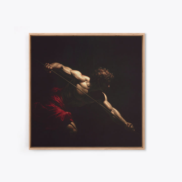 Muscular Archer In Dramatic Shadow, Baroque Framed Canvas Print, Classical Figure Wall Art, Dark Academia Decor, Gift For Him
