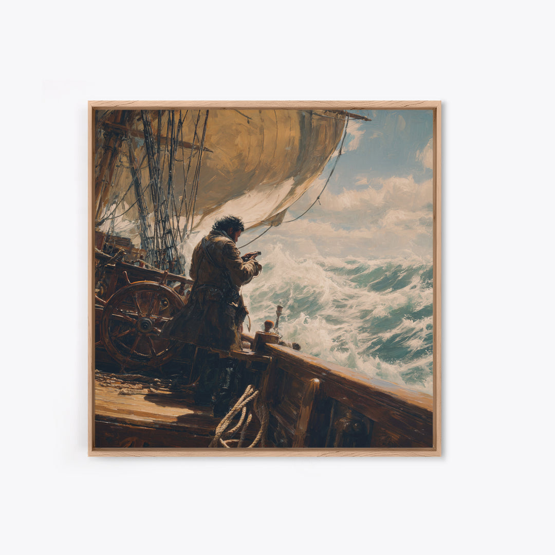 Stormy Sailor On Tall Ship Wall Art, Nautical Oil Painting, Coastal Decor, Maritime Canvas, Ocean Gift For Him, Living Room Decor