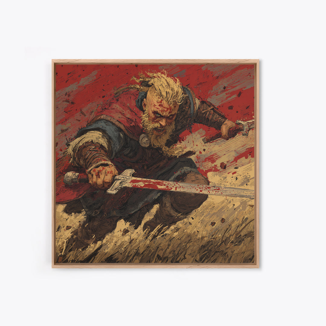 Bloody Viking Warrior With Sword Canvas Print, Bold Norse Battle Art, Dark Fantasy Decor, Masculine Wall Decor Gift For Him