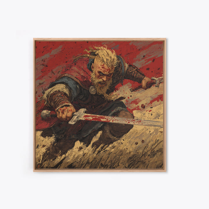 Bloody Viking Warrior With Sword Canvas Print, Bold Norse Battle Art, Dark Fantasy Decor, Masculine Wall Decor Gift For Him