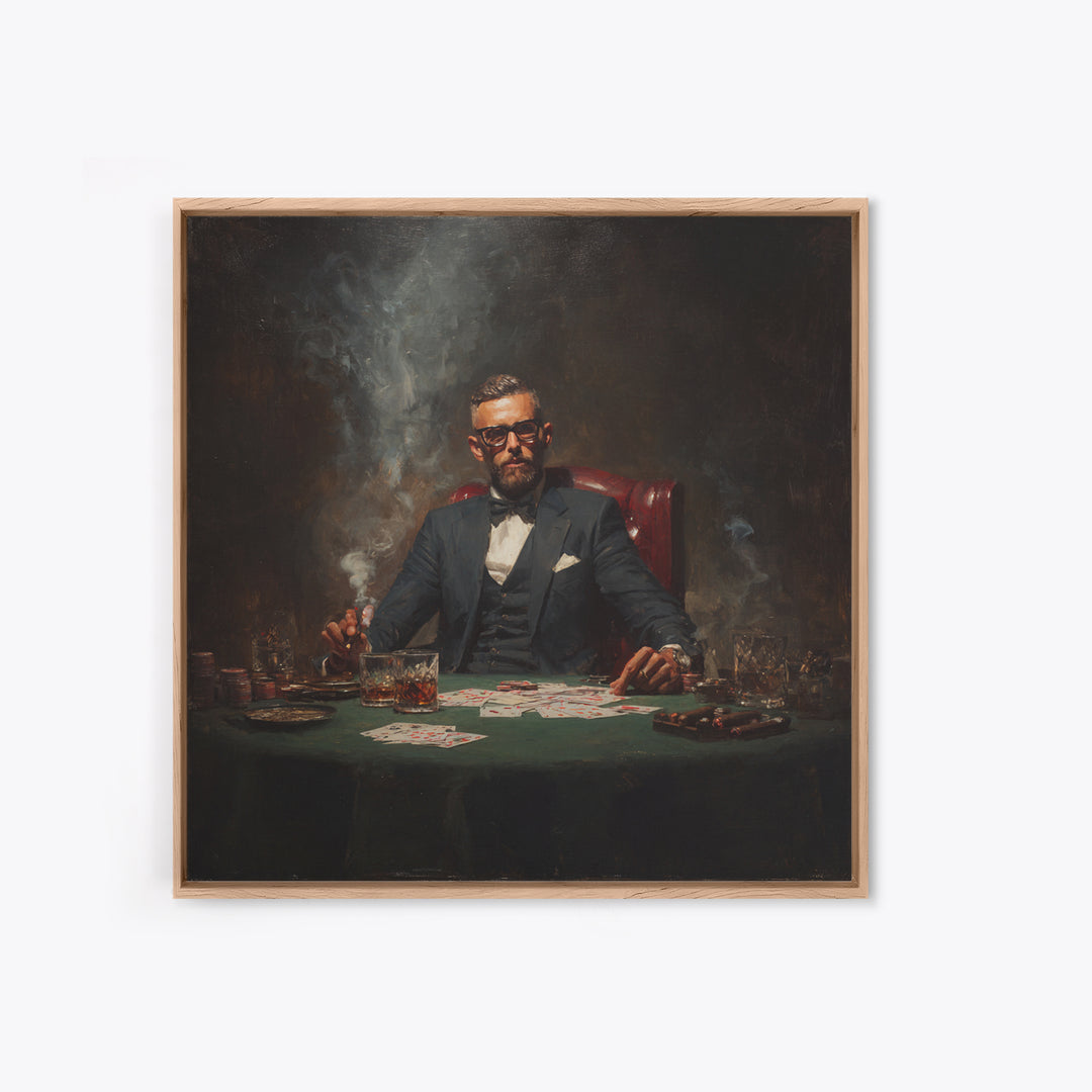 Suited Poker Player With Cigar Canvas Print, Speakeasy Bar Art, Casino Wall Decor, Man Cave Gift, Moody Office Decor, For Him