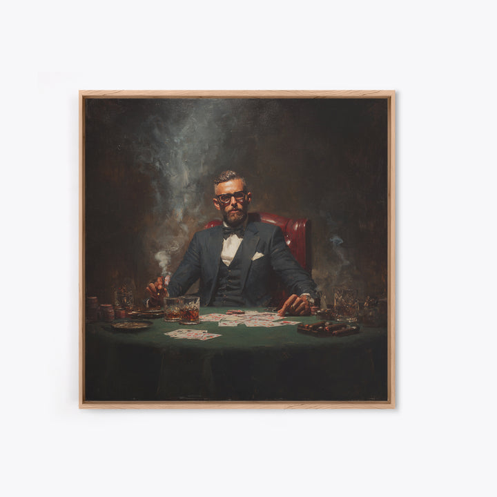Suited Poker Player With Cigar Canvas Print, Speakeasy Bar Art, Casino Wall Decor, Man Cave Gift, Moody Office Decor, For Him