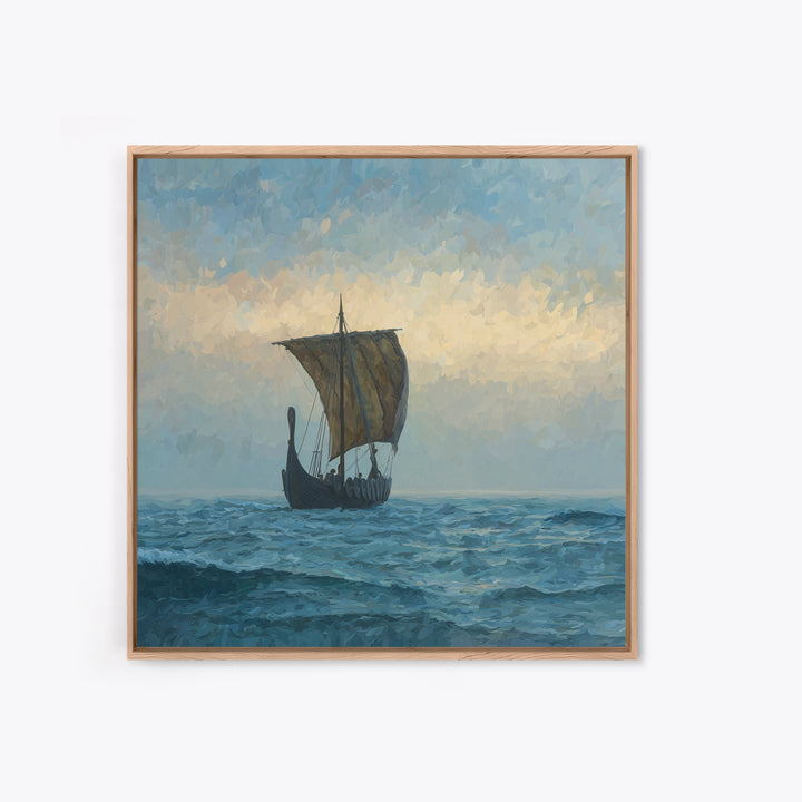 Viking Longship On Stormy Sea Canvas Print, Nautical Fantasy Art, Ocean Landscape Painting, Nordic Coastal Home Decor Gift For Him